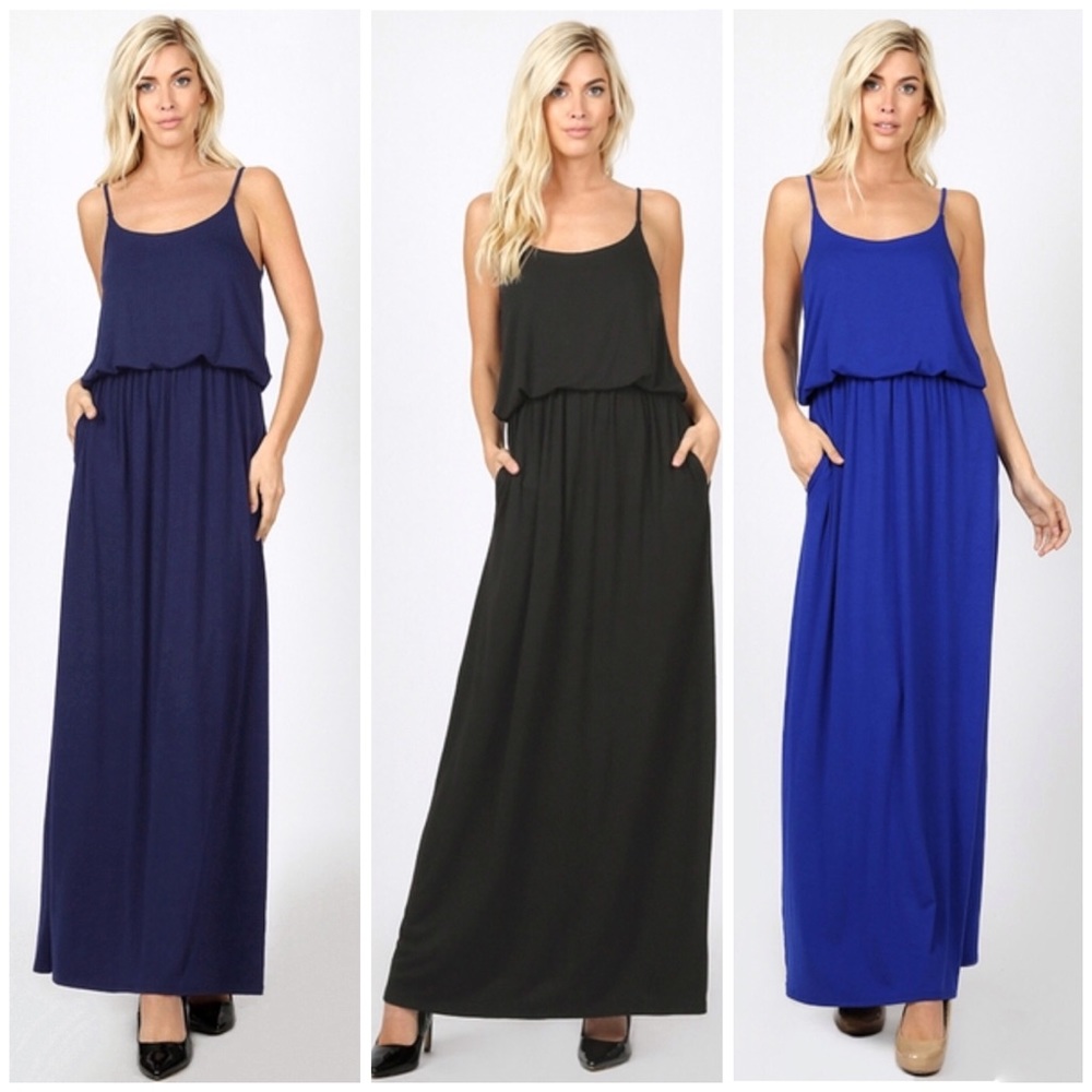 LAST Navy Elastic Waist Maxi Dress - Picture 2 of 4